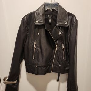 100% LEATHER, black bomber jacket Size L